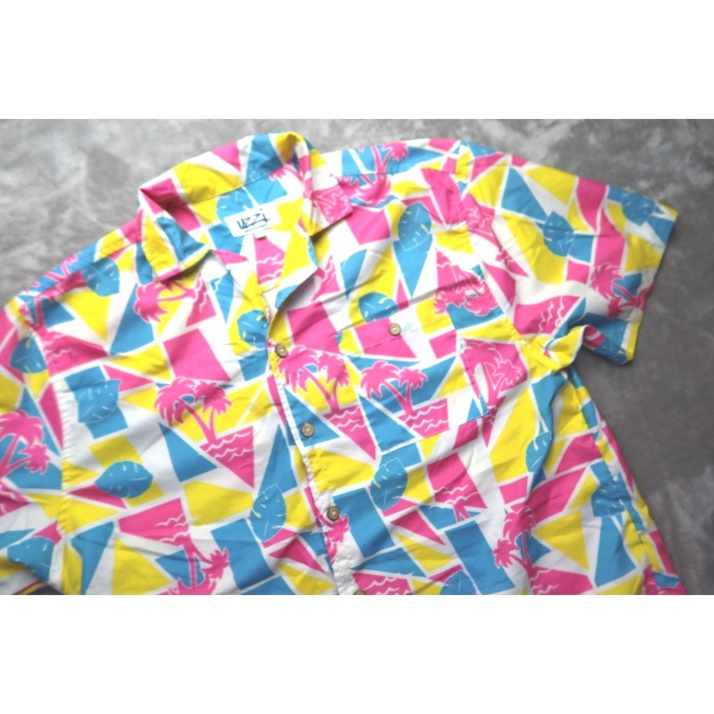 UZZI Amphiious Gear Men's Tropical Palm‎ Tree Geometric Button Down Shirt M